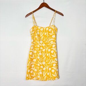 RESA Floral Mini Dress Yellow White Size XS Smocked Adjustable USA